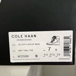 Cole Haan Women's ZEROGRAND City Lace-up Wedge Boot British Tan US 7. New in Box